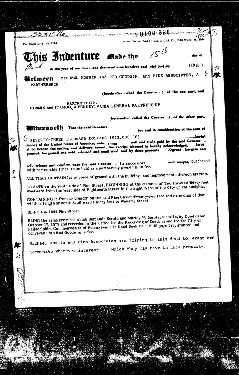 1822 Pine - 1985 Deed document preview