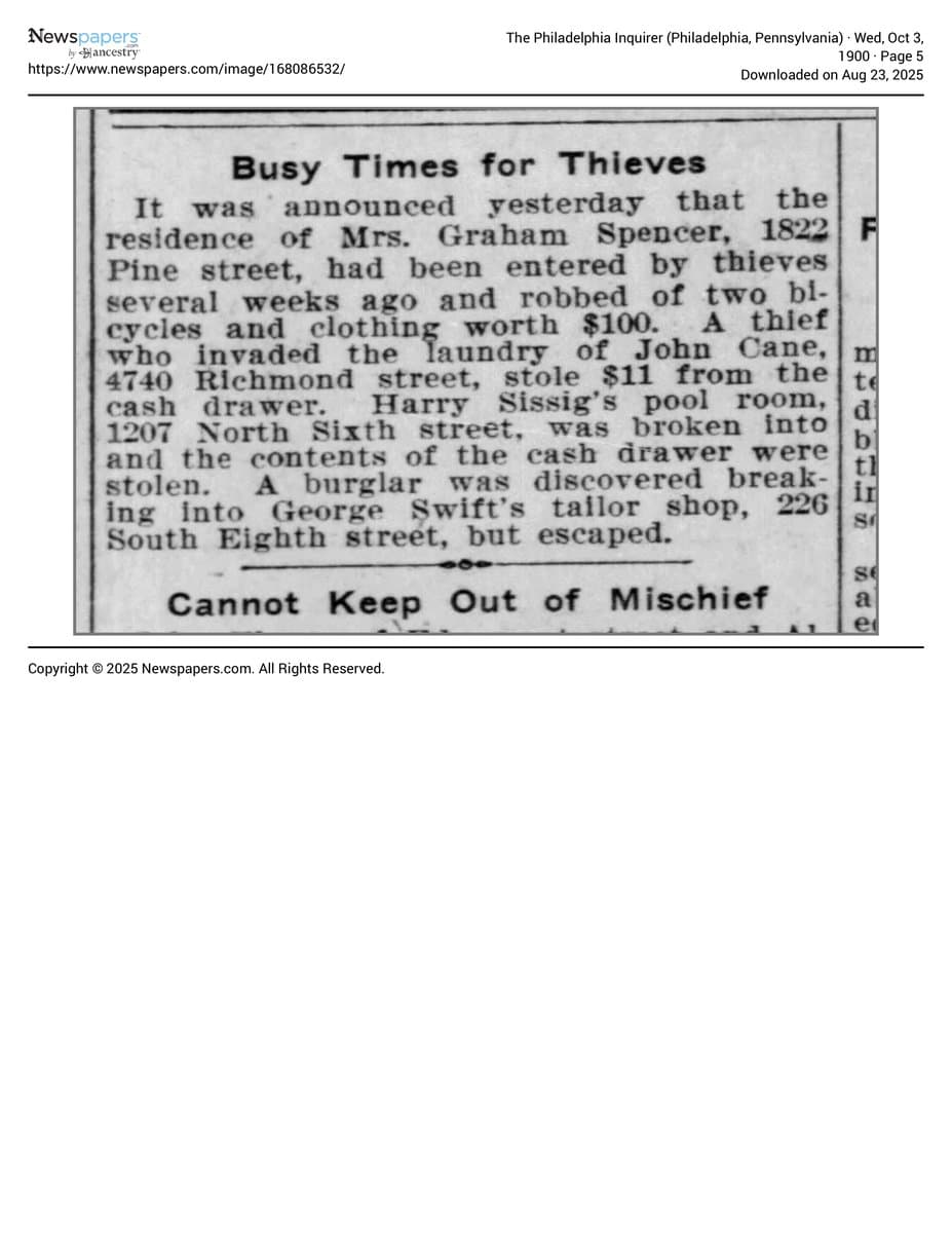 The Philadelphia Inquirer 1900 10 03 Page 5 document page