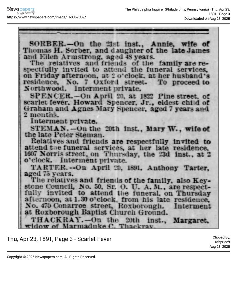 Thu Apr 23 1891 Page 3 Scarlet Fever document preview
