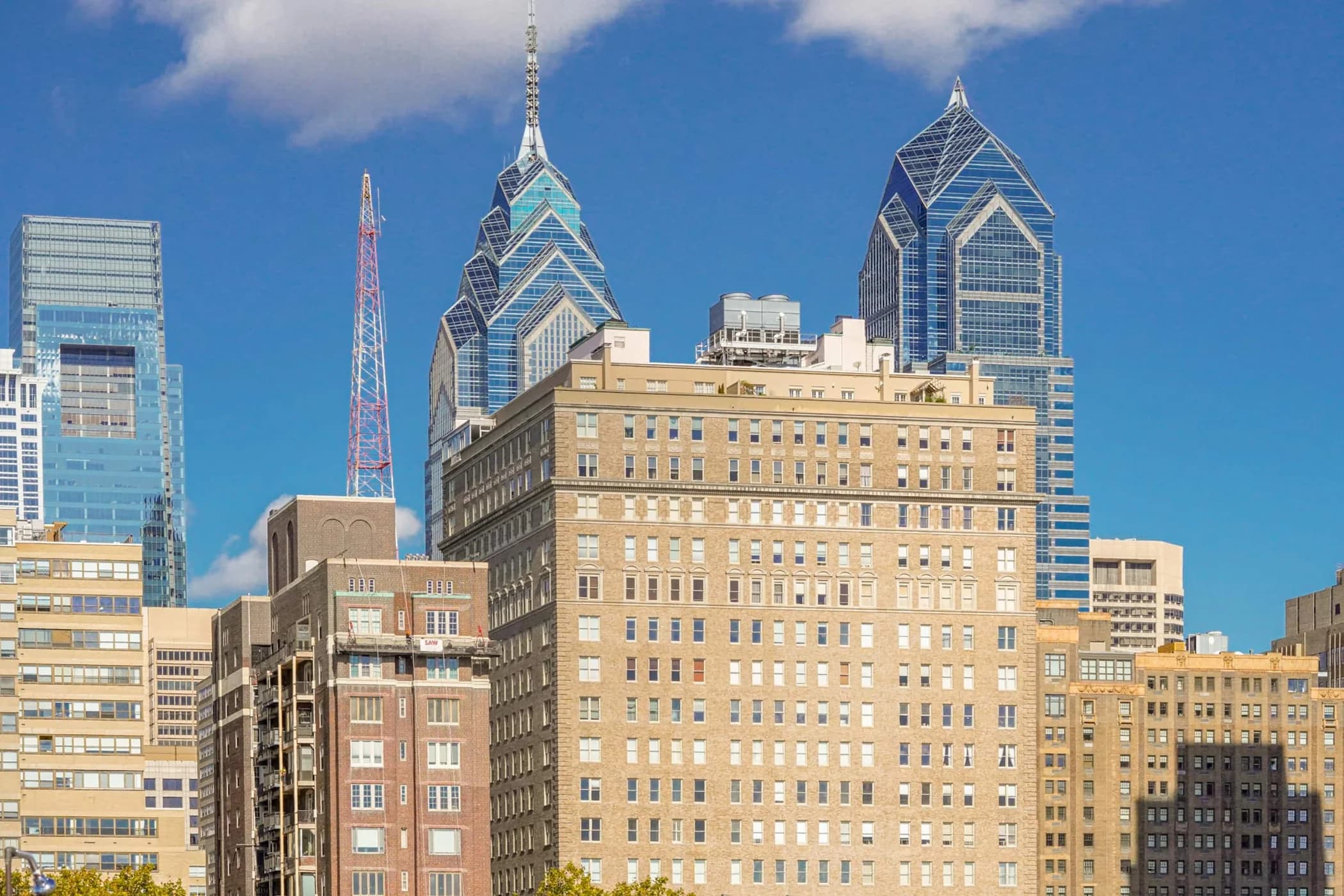 Philadelphia skyline seen from the roof deck at The Rittenhouse Residence