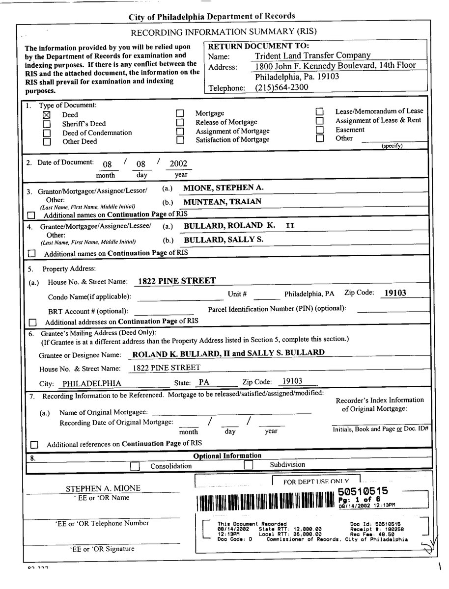 1822 Pine - 2002 Deed document page