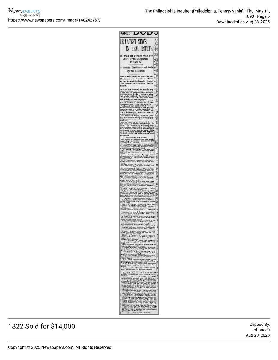 1822 Sold for 14 000 document page