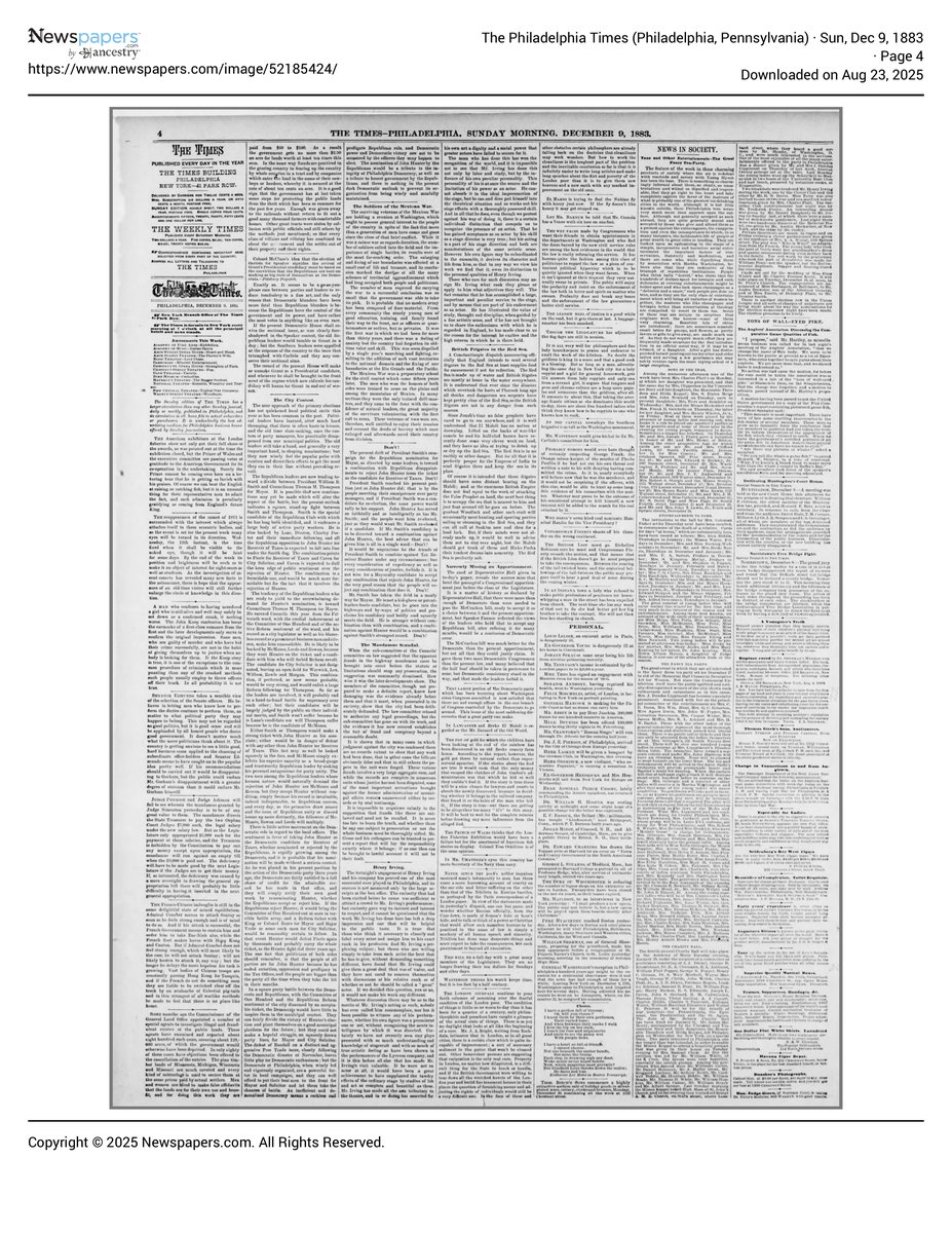 The Philadelphia Times 1883 12 09 Page 4 document page